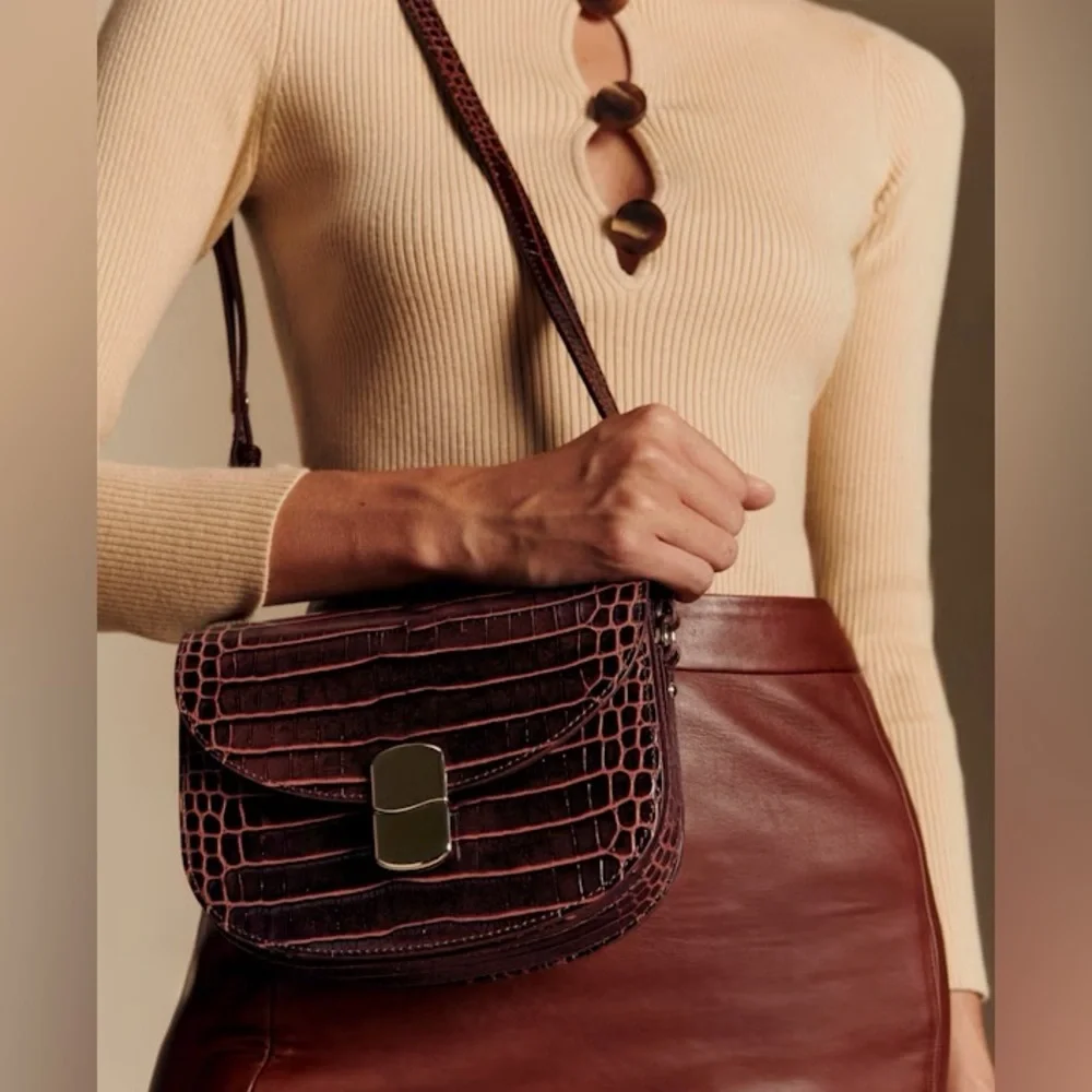 Sezane CLAUDE BAG CHOCOLATE CROCODILE PRINT - Picture 4 of 14